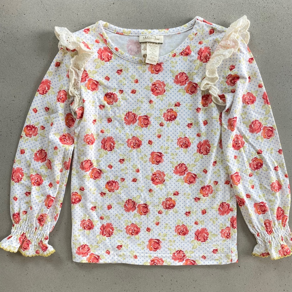 Matilda Jane Georgie Tee White Flower Top Size 2